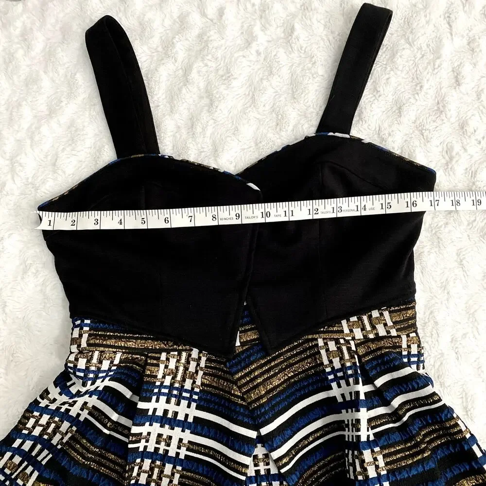 Anthropologie Deletta Nathalie Black Plaid Metallic Peplum Elegant Tank Top S - Picture 7 of 8